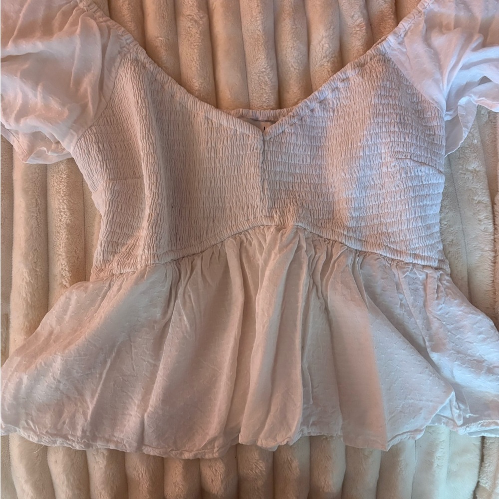 Hollister White Smocked Blouse